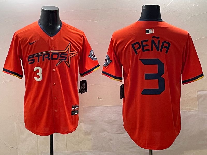 Men Houston Astros #3 Pena Orange Three generations Joint Name 2025 Nike MLB Jersey style 4